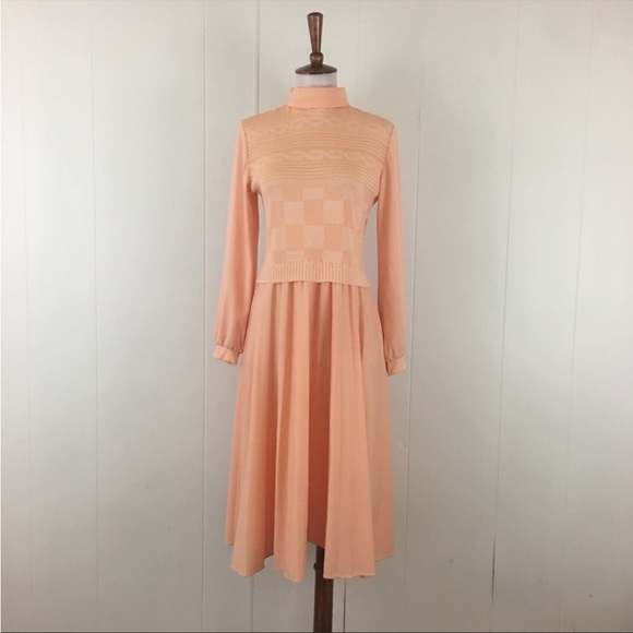 70’s Vintage Bleeker Street Mock Neck Long Sleeve Midi Dress - Picture 1 of 7